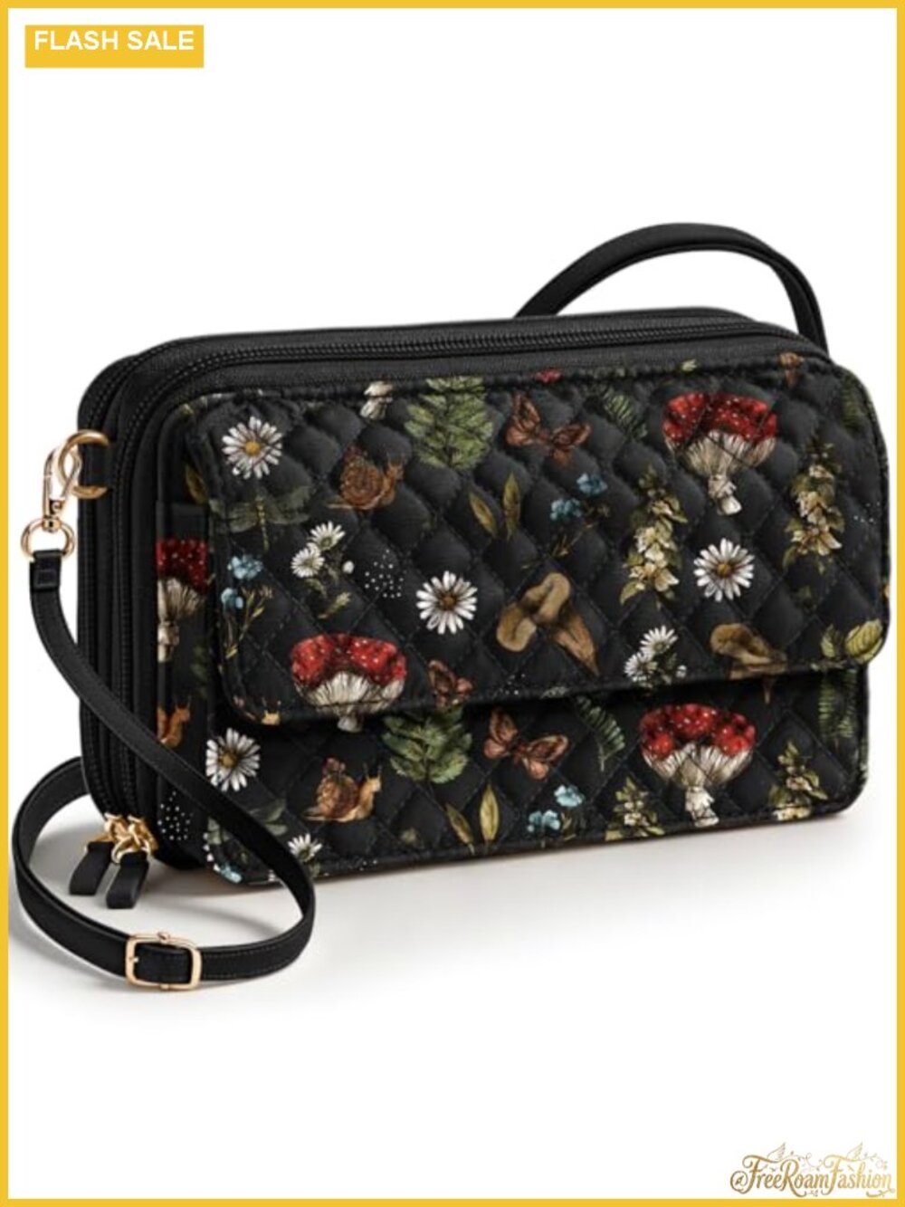 Quilted Cotton Crossbody Bag RFID Wallet Phone Pocket